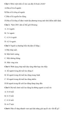 Đề ôn thi học kì 1 môn Địa lý Lớp 7